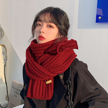 百搭韩版针织毛线红色围巾女2021新款冬季新年礼物情侣围脖学生潮