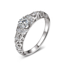 s925纯银渡白金夏娃复古镶嵌一克拉仿真钻石女戒指环时尚中国风味