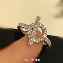 法国Η家满钻小Q戒指女纯银925猪鼻子钻石指环小众设计时尚个性潮